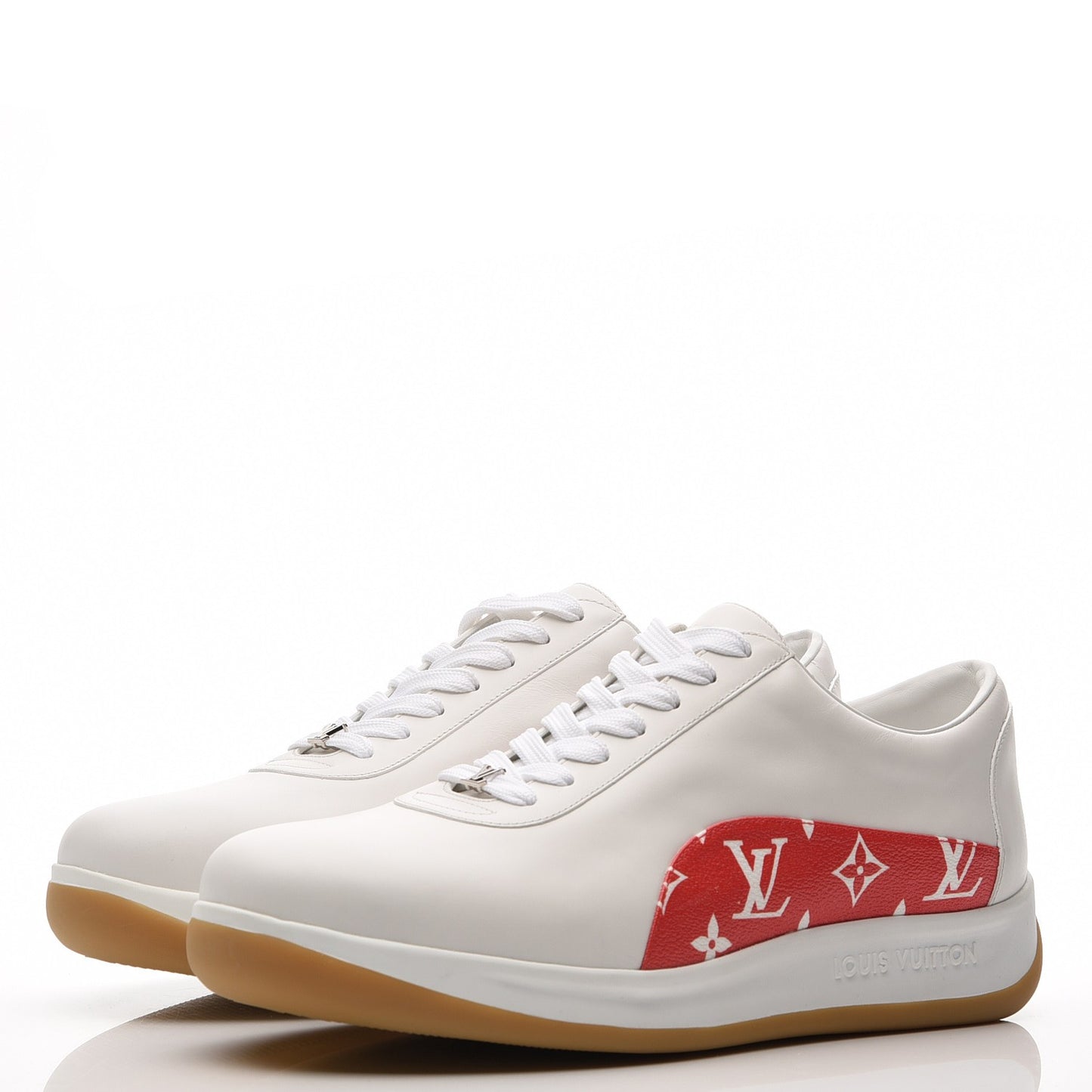 X SUPREME Calfskin Monogram Sneakers 9 White Red