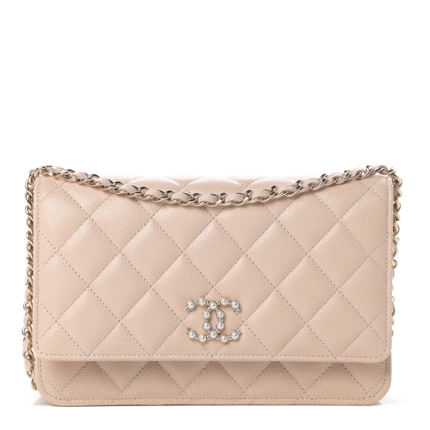 Chanel Caviar Quilted Coco Candy Wallet On Chain WOC Beige 1 of 12