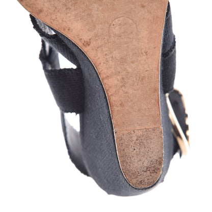 Chanel Canvas Heart CC Wedge Sandals 36.5 Black 11 of 18