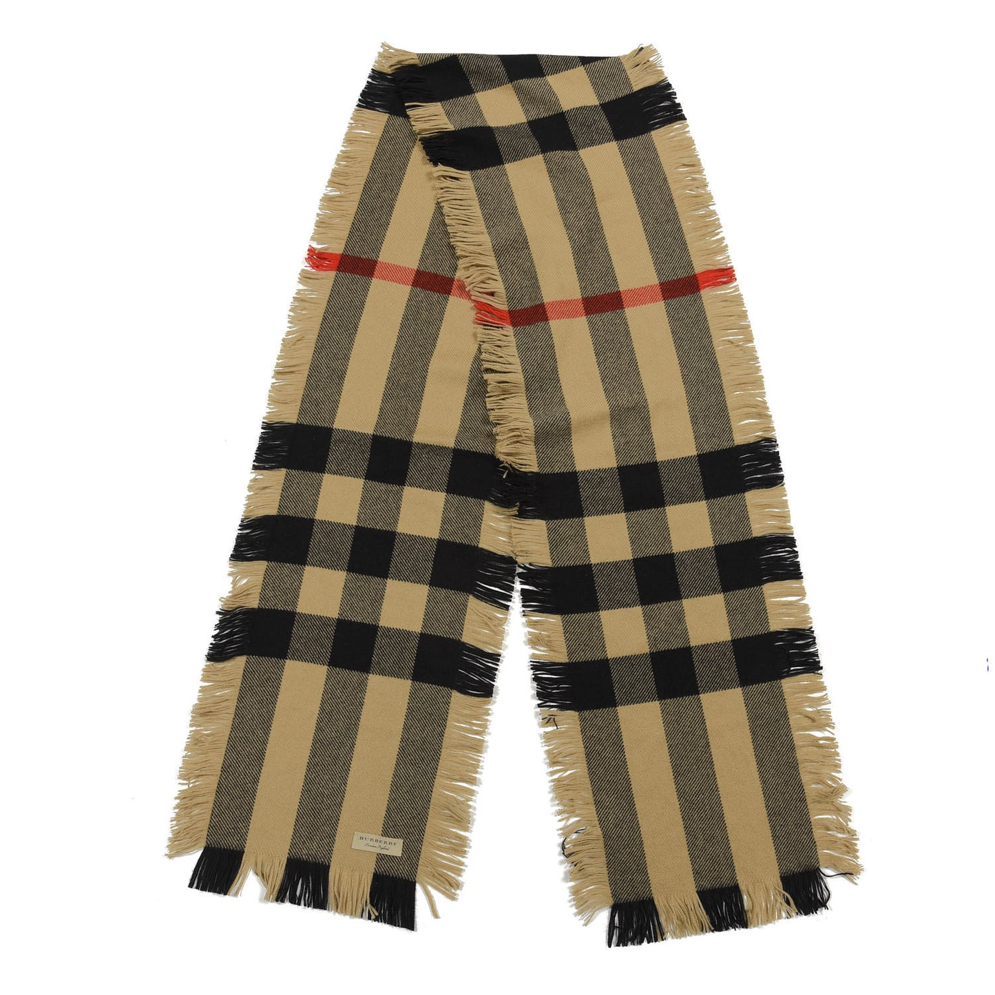 Wool Half Mega Check Happy Fringe Scarf Camel
