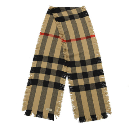 Burberry Wool Half Mega Check Happy Fringe Scarf Camel 2 of 5