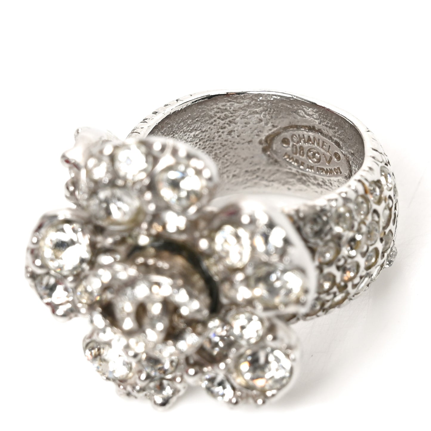 Crystal Camellia CC Ring Silver