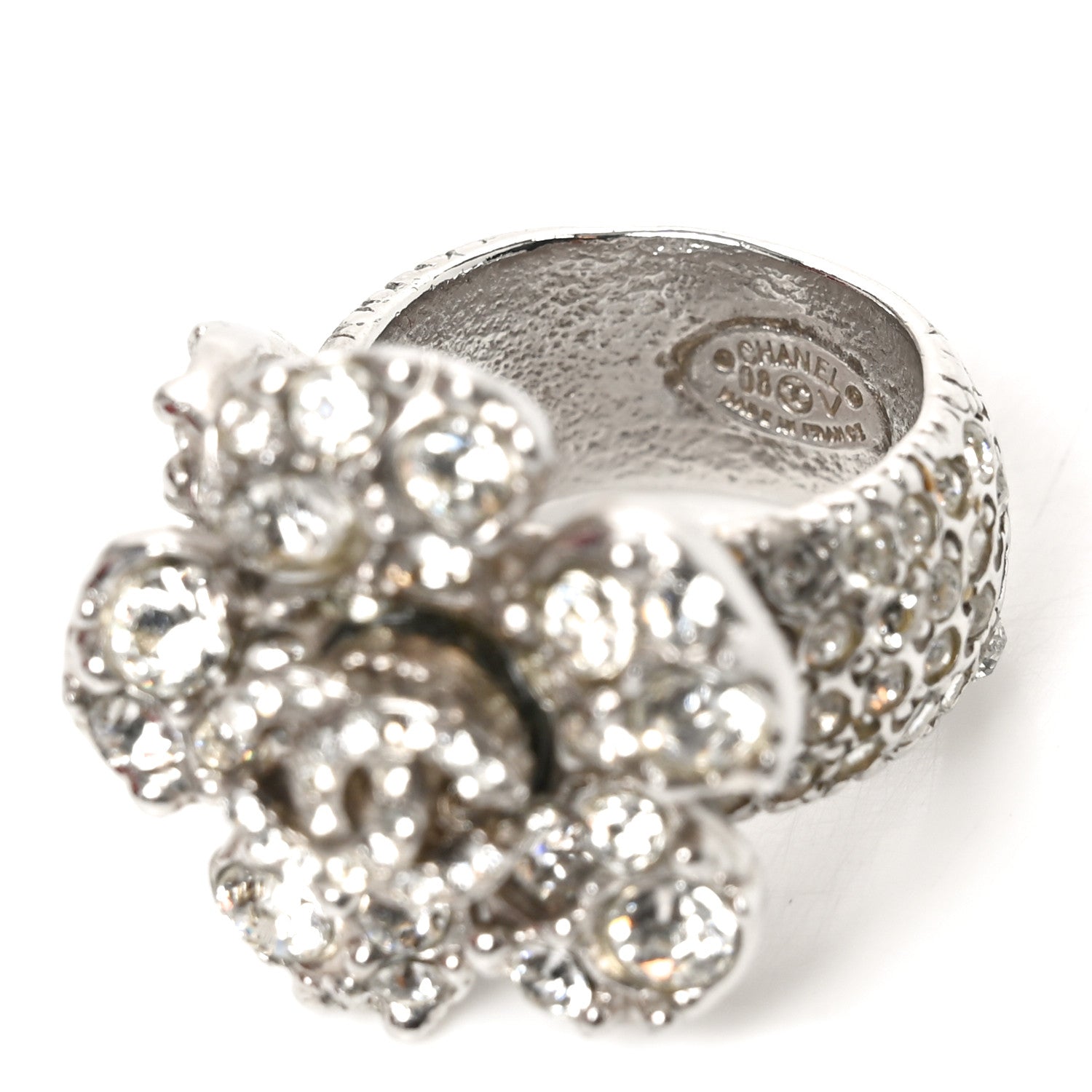 Chanel Crystal Camellia CC Ring Silver 4 of 4