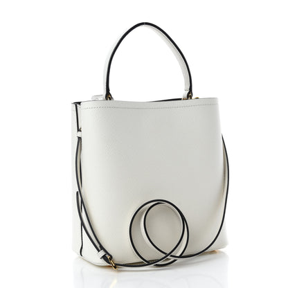 Prada Saffiano Cuir Medium Panier Bucket Bag Bianco Black 3 of 9