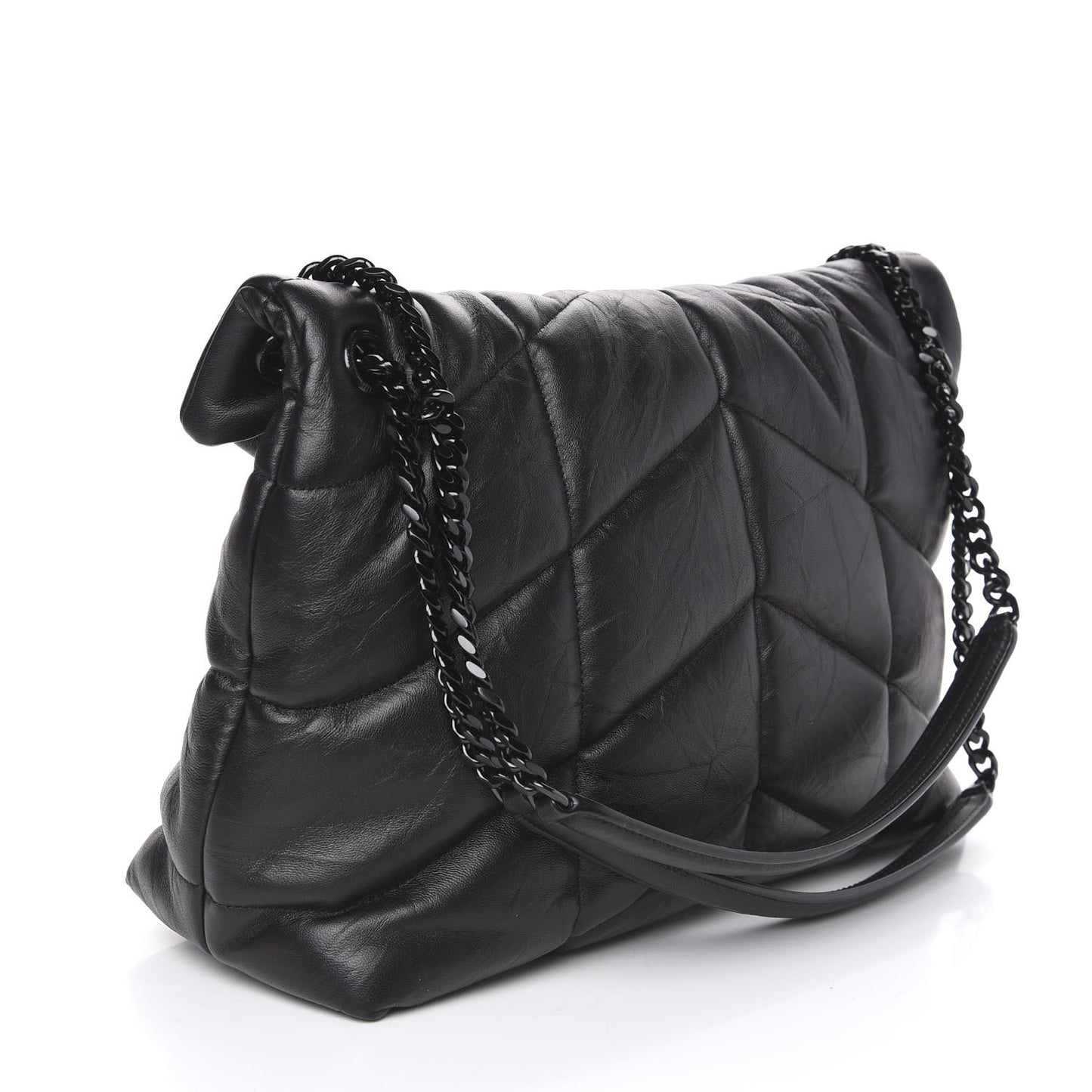 Lambskin Quilted Medium Loulou Puffer Monogram Chain Satchel Black