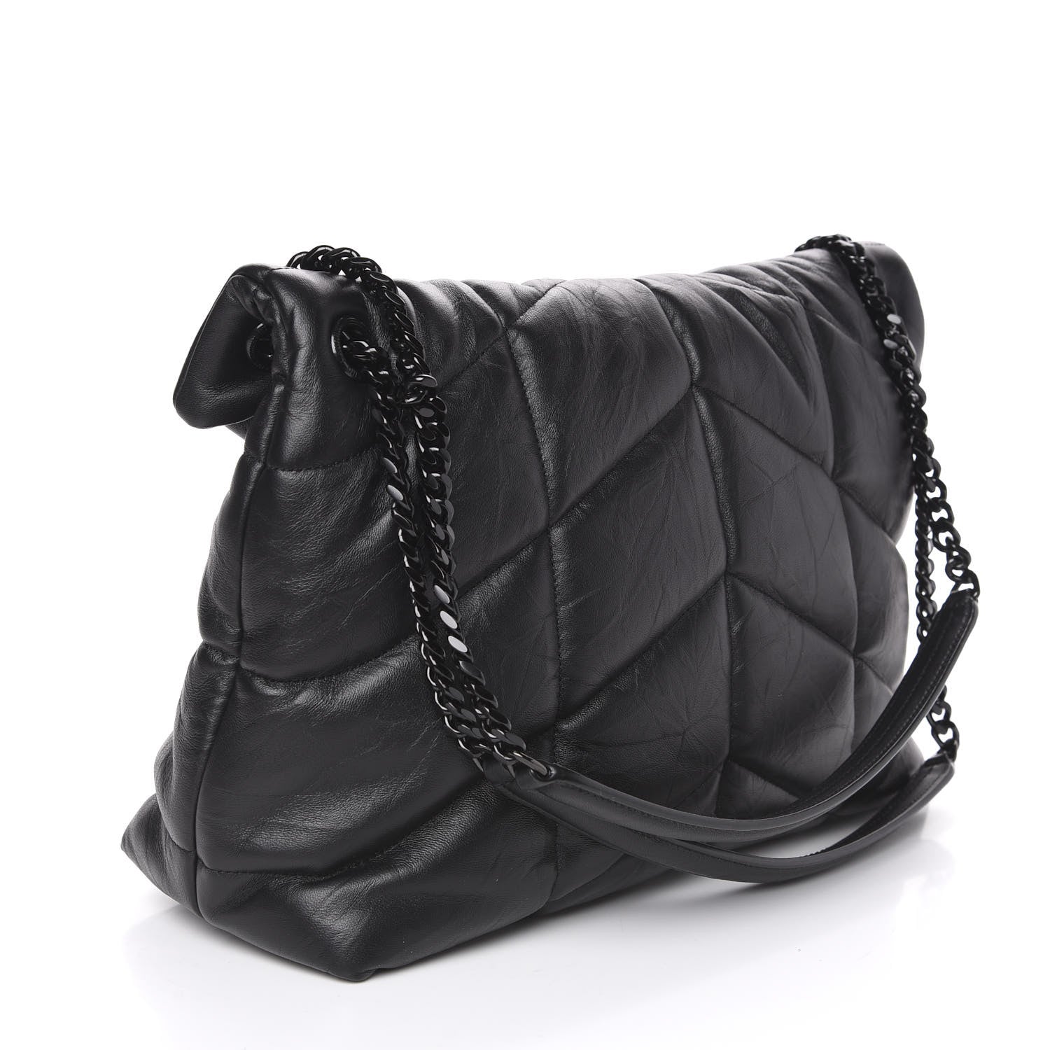 Saint Laurent Lambskin Quilted Medium Loulou Puffer Monogram Chain Satchel Black 2 of 8
