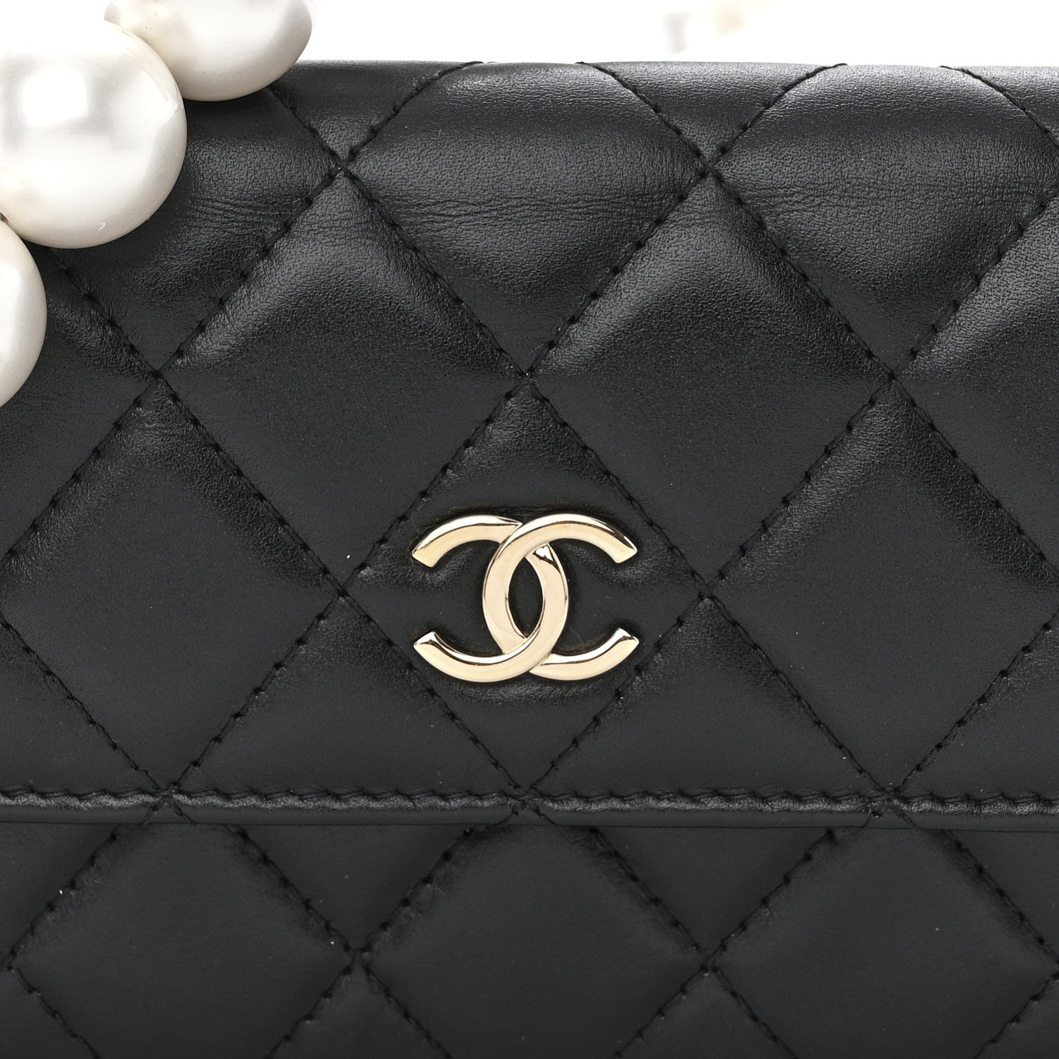 Chanel Calfskin Quilted Mini Maxi Pearls Wallet On Chain WOC Black 9 of 12