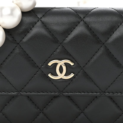 Chanel Calfskin Quilted Mini Maxi Pearls Wallet On Chain WOC Black 9 of 12