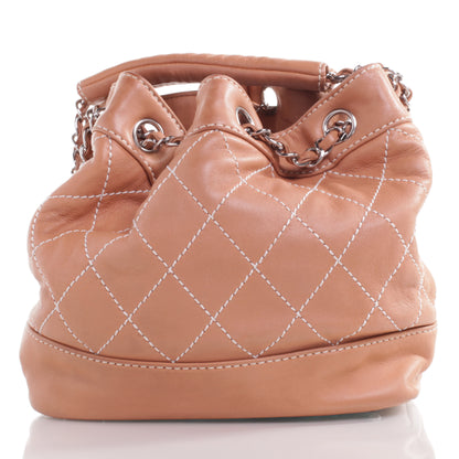 Chanel Leather Contrast Stitch Small Drawstring Tote Beige 3 of 7