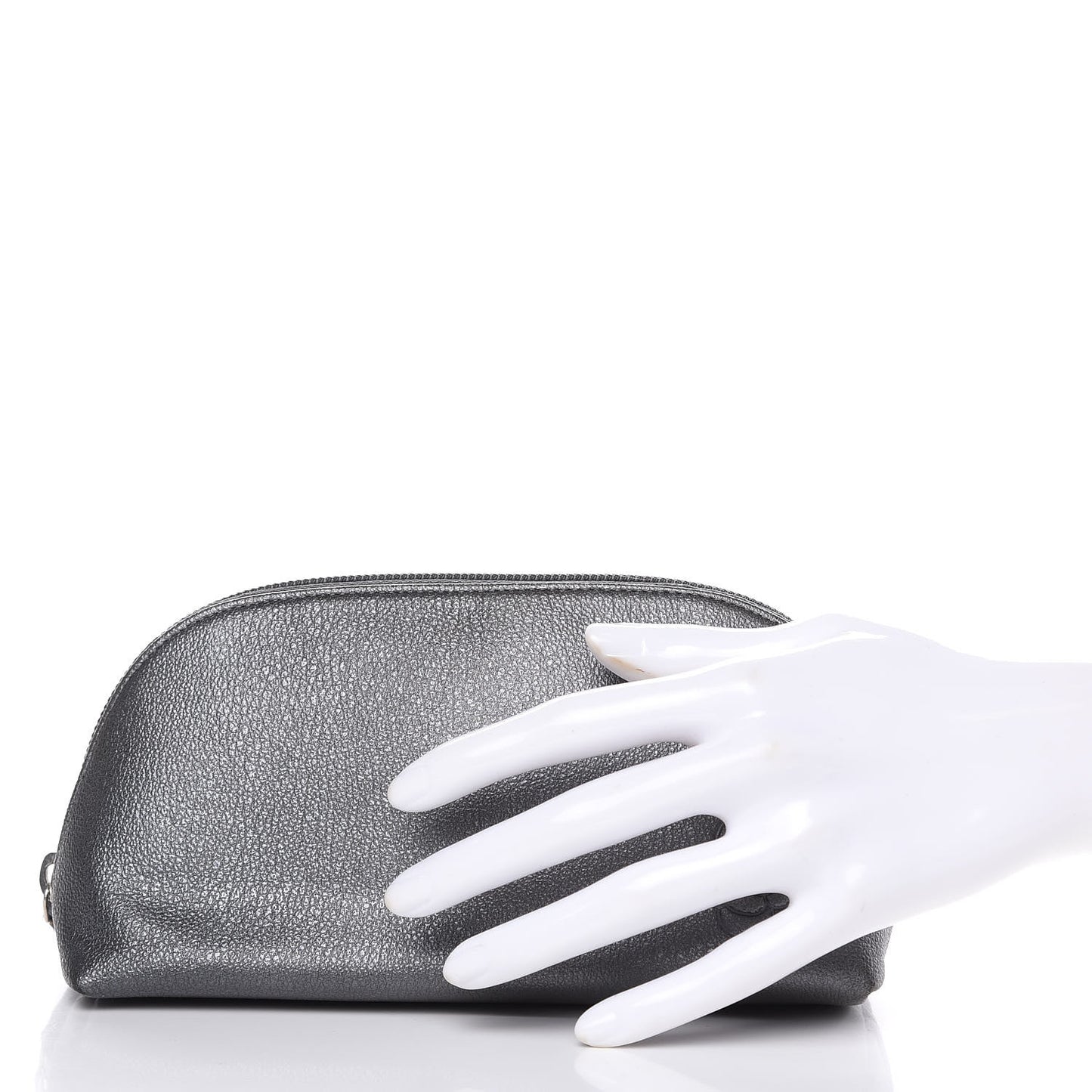 Goatskin Camellia Embossed Cosmetic Case Dark Grey