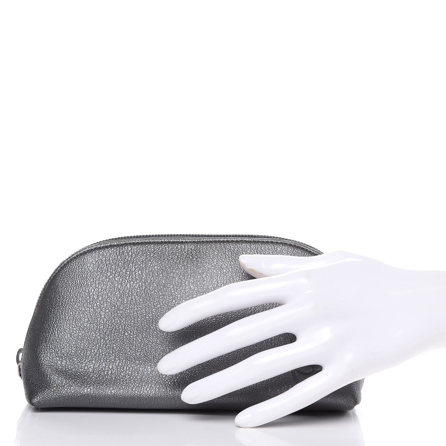 Chanel Goatskin Camellia Embossed Cosmetic Case Dark Grey 2 of 10