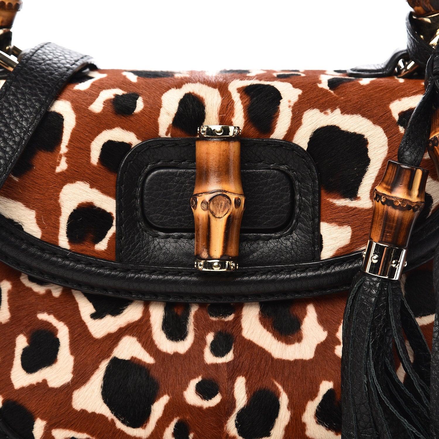 Gucci Calf Hair Leopard Print Medium New Bamboo Top Handle Bag Red 17 of 17