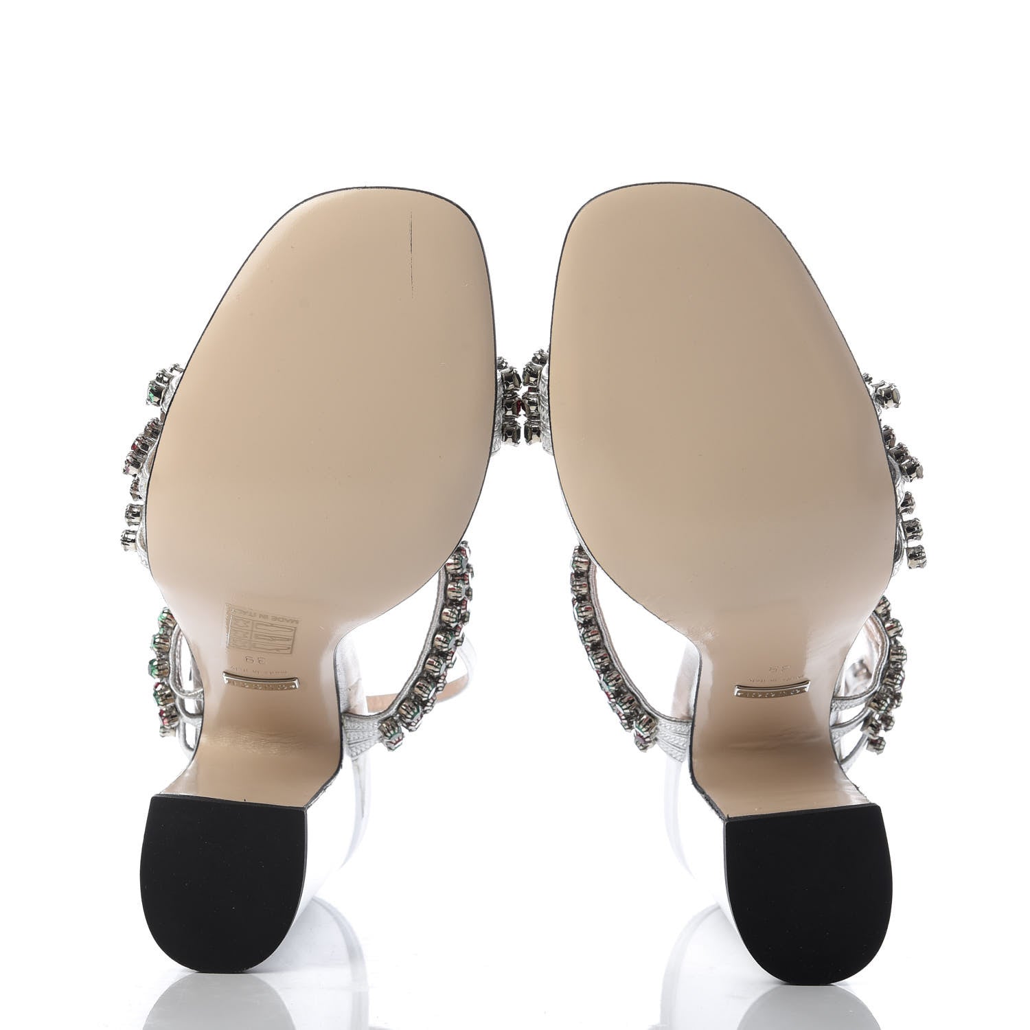 Gucci Nappa Silk Crystal Bertie High Heel Sandals 39 Argento 5 of 9