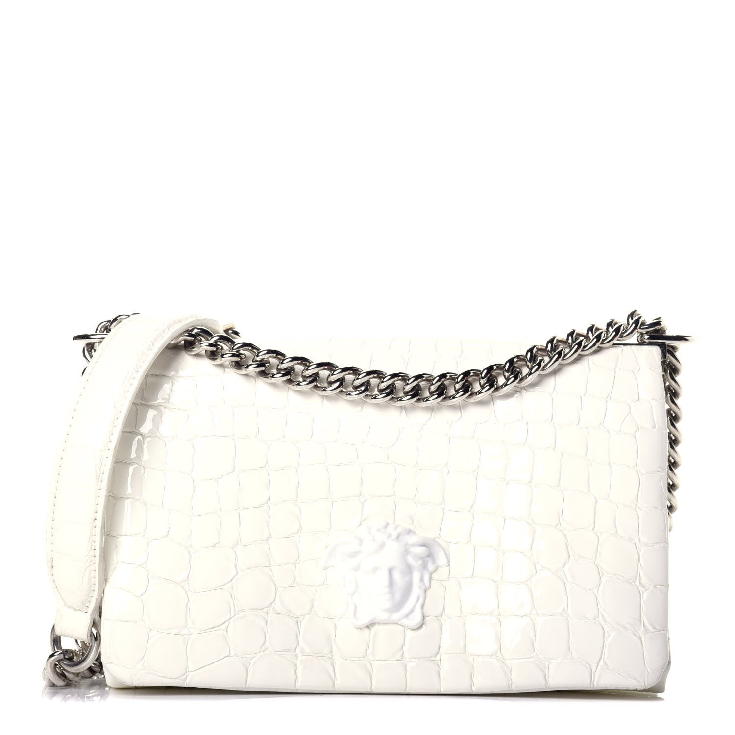 Versace Croc Stamped Patent Palazzo Sultan Shoulder Bag White 1 of 8