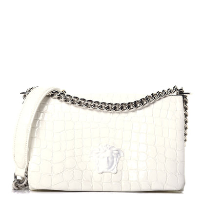 Versace Croc Stamped Patent Palazzo Sultan Shoulder Bag White 1 of 8