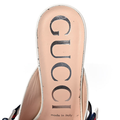 Gucci Malaga Kid Sylvie Web Cross Strap Mid-Heel Slides 36 Vintage White 7 of 8