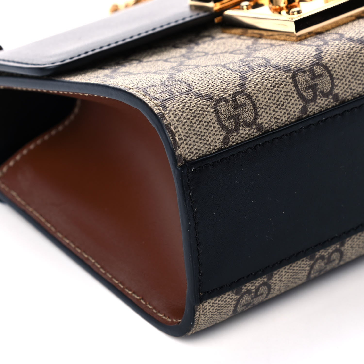 Gucci GG Supreme Monogram Calfskin Small Padlock Shoulder Bag Beige Black Cuir 10 of 11