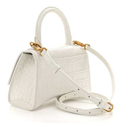 Balenciaga Shiny Calfskin Crocodile Embossed Hourglass Top Handle Bag XS White 3 of 11