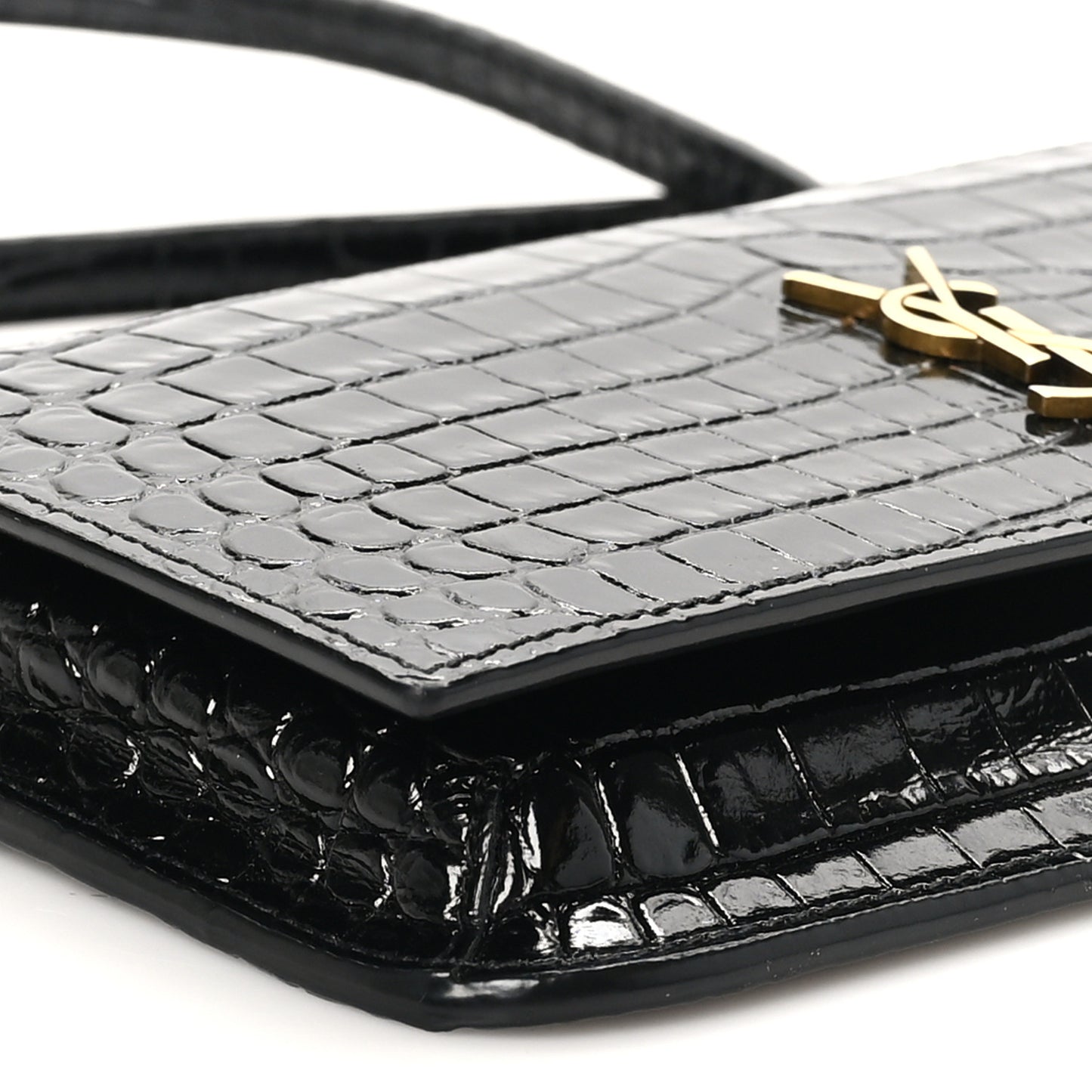 Calfskin Crocodile Embossed Monogram Phone Holder Crossbody Black