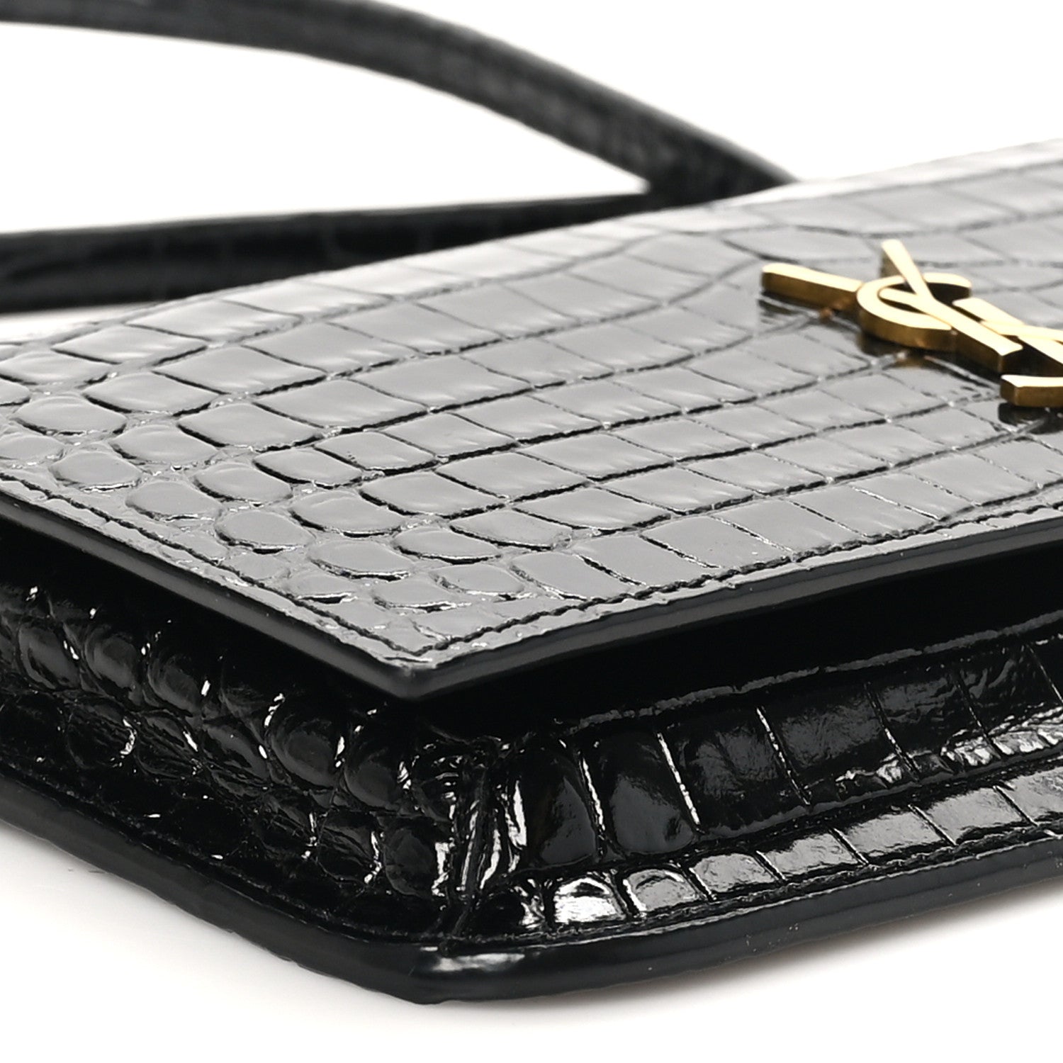 Saint Laurent Calfskin Crocodile Embossed Monogram Phone Holder Crossbody Black 9 of 11