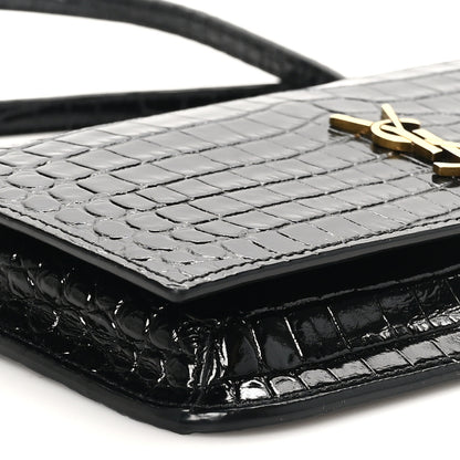 Saint Laurent Calfskin Crocodile Embossed Monogram Phone Holder Crossbody Black 9 of 11