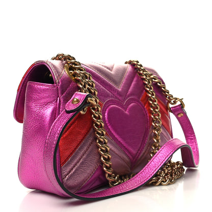 Gucci Metallic Calfskin Matelasse Mini GG Marmont Shoulder Bag Fuchsia 3 of 13