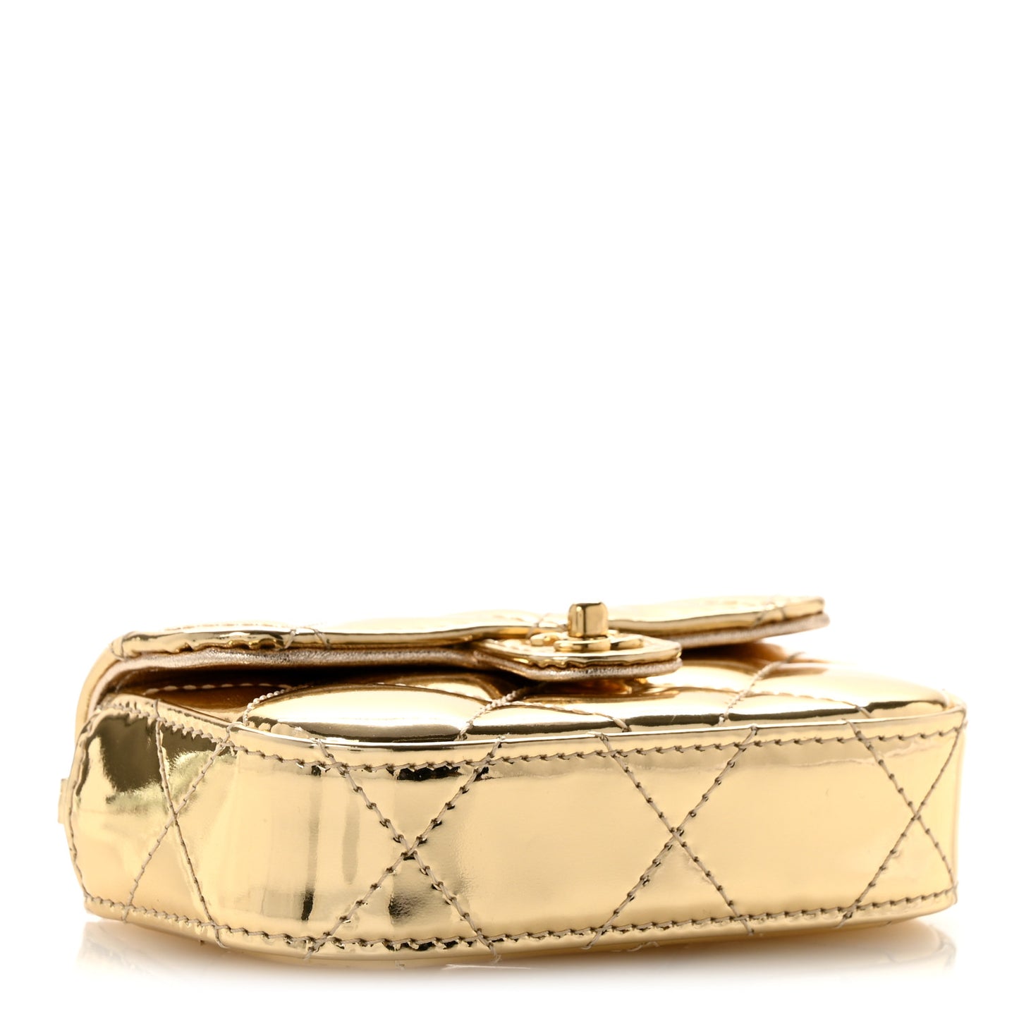 Metallic Mirror Calfskin Micro Top Handle Clutch With Chain Gold