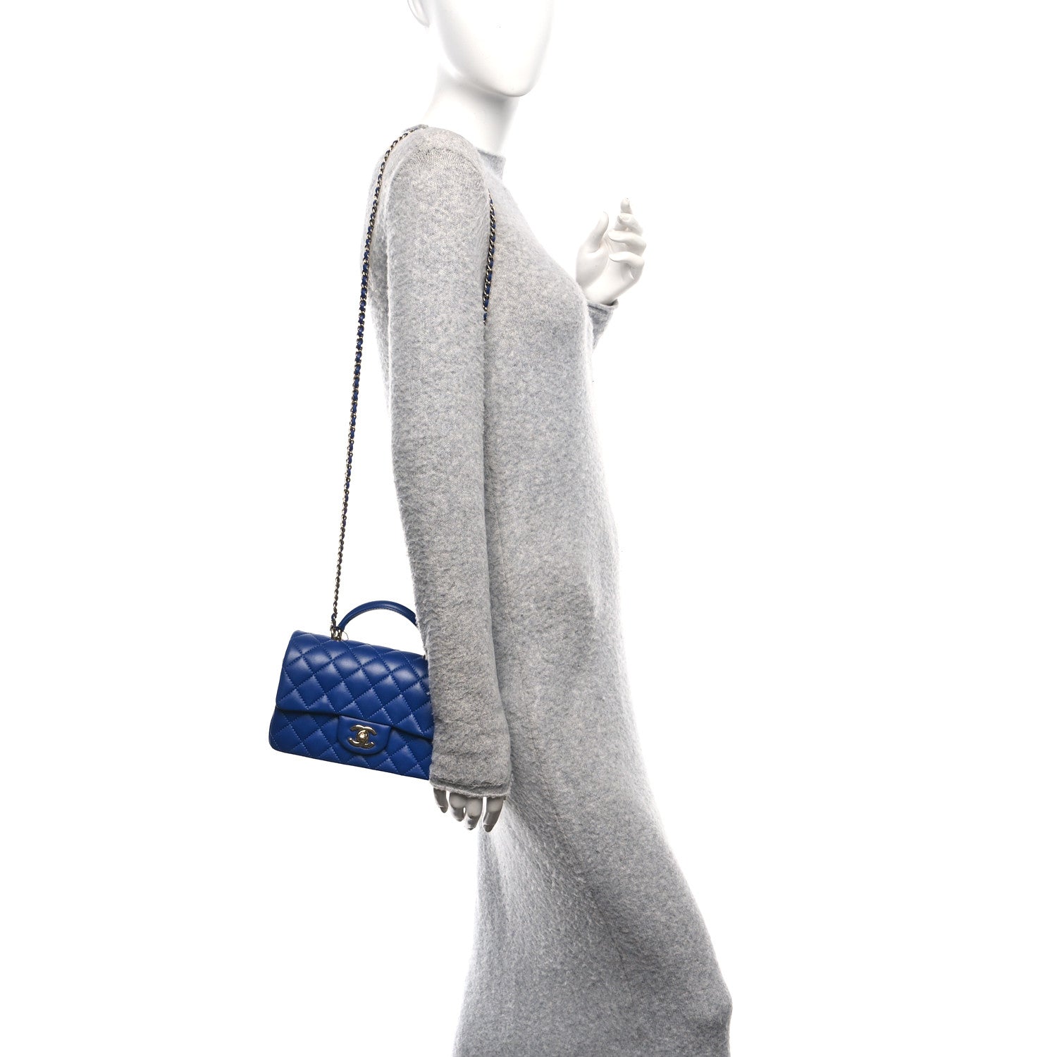 Chanel Lambskin Quilted Mini Top Handle Rectangular Flap Blue 2 of 12
