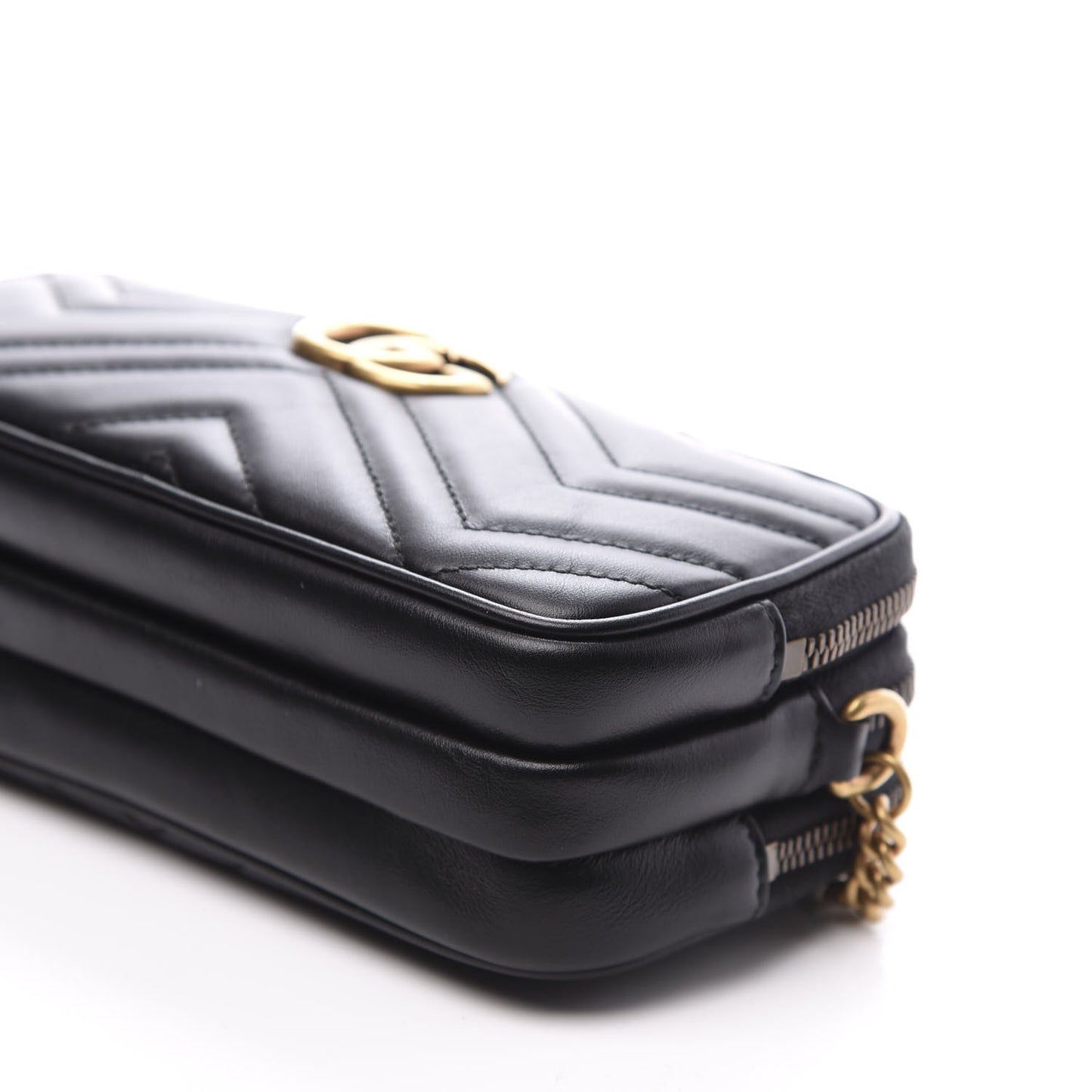 Calfskin Matelasse Mini GG Marmont Chain Crossbody Bag Black