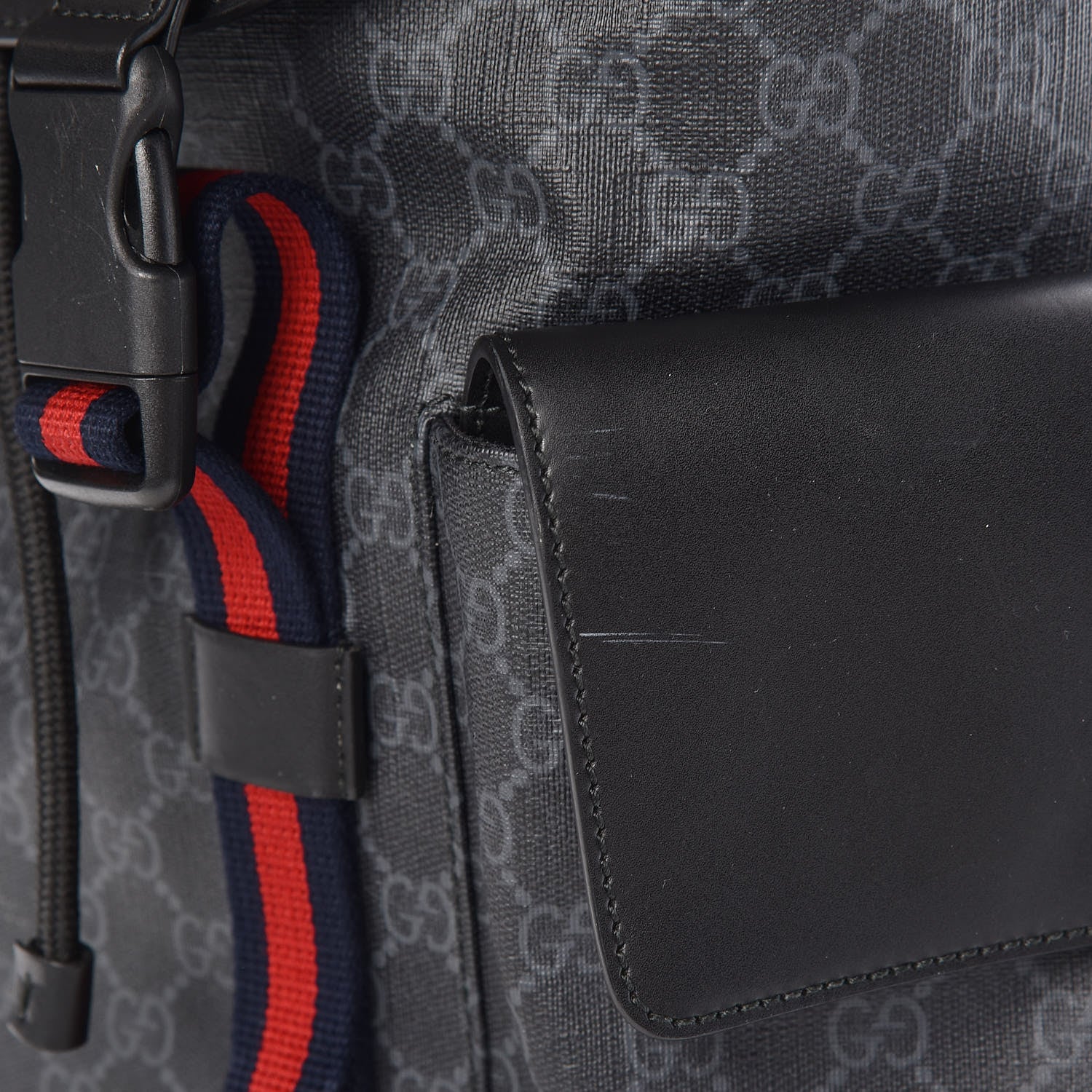 Gucci Soft GG Supreme Monogram Appia Calfskin Web Double Buckle Backpack Black 10 of 10