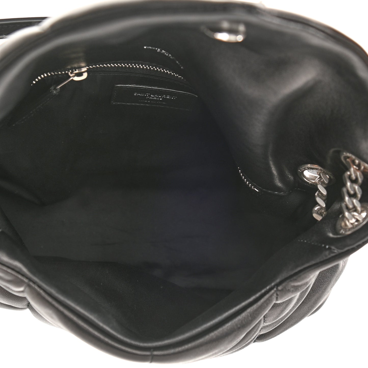 Lambskin Quilted Small Loulou Puffer Monogram Chain Satchel Black