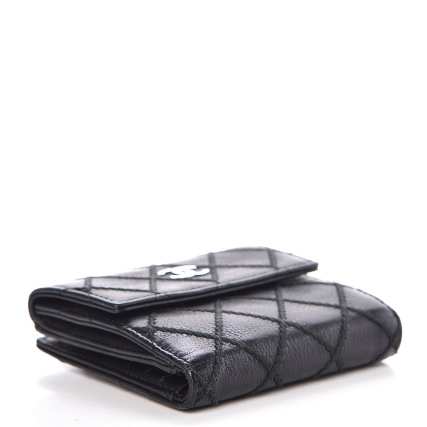 Lambskin Diamond Stitched Compact Wallet Black