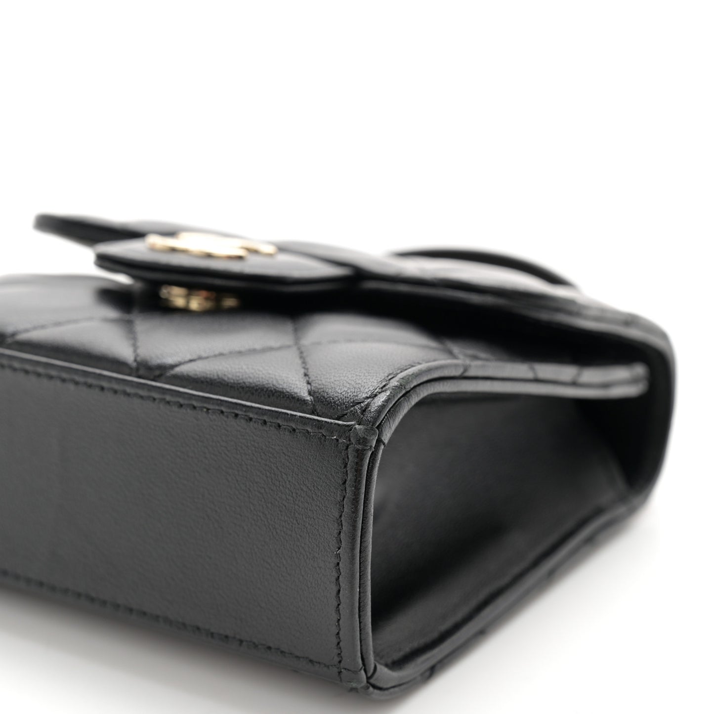 Lambskin Quilted Top Handle Flap Clutch With Chain Black