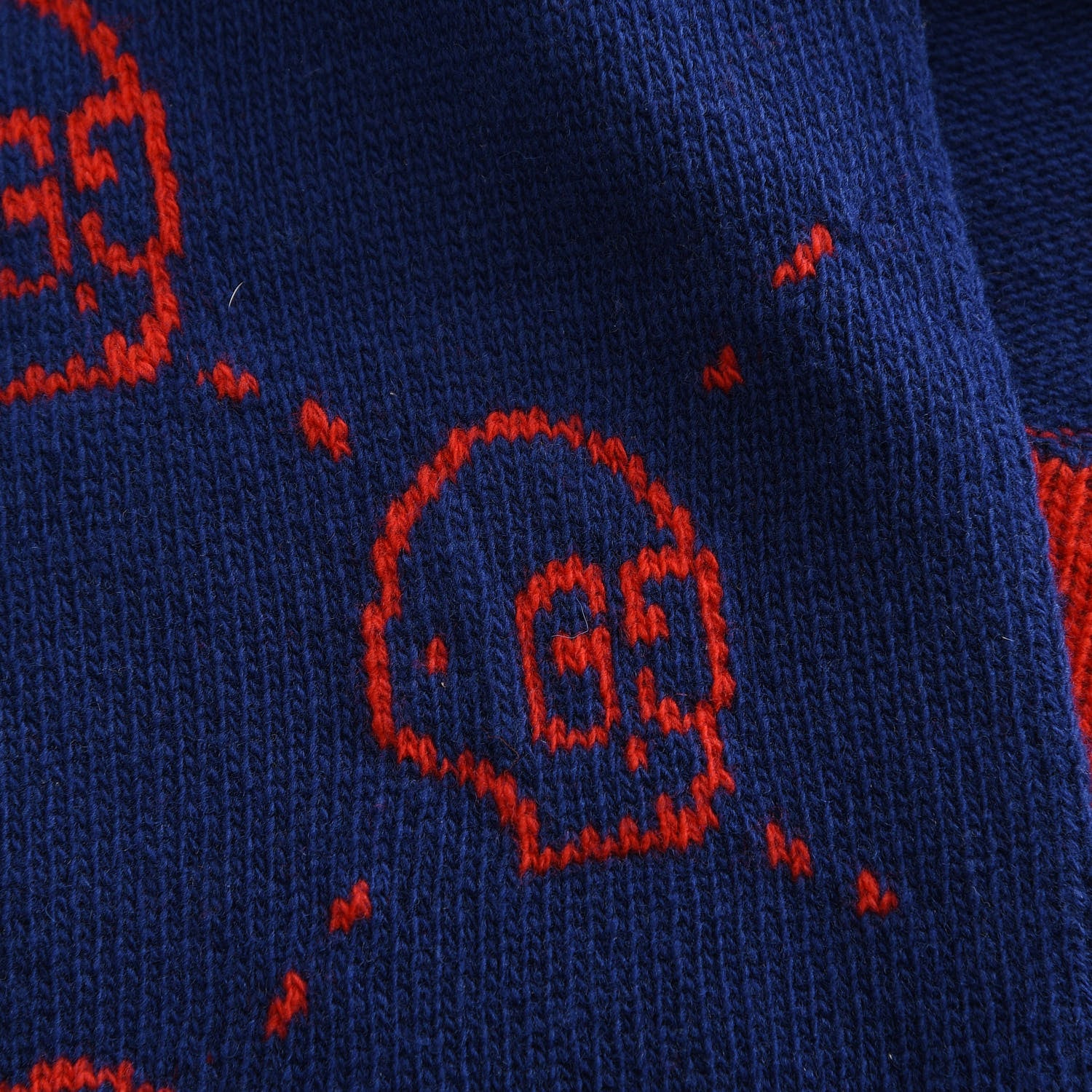 Gucci Wool Tricot GG Hamlet Scarf Navy Red 5 of 5