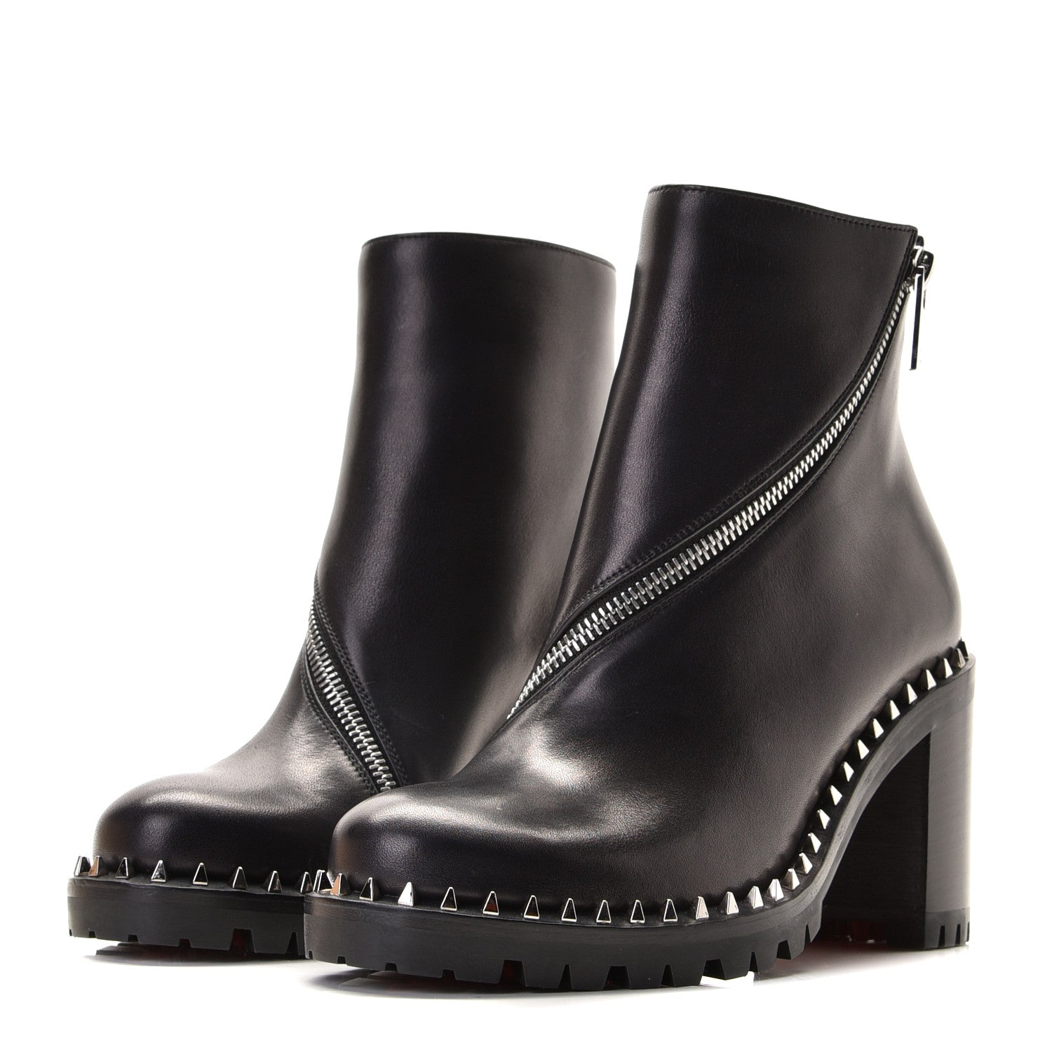 Christian Louboutin Calfskin Spikes Birgitta Lug 70 Zip Around Ankle Boots 35 Black 2 of 12
