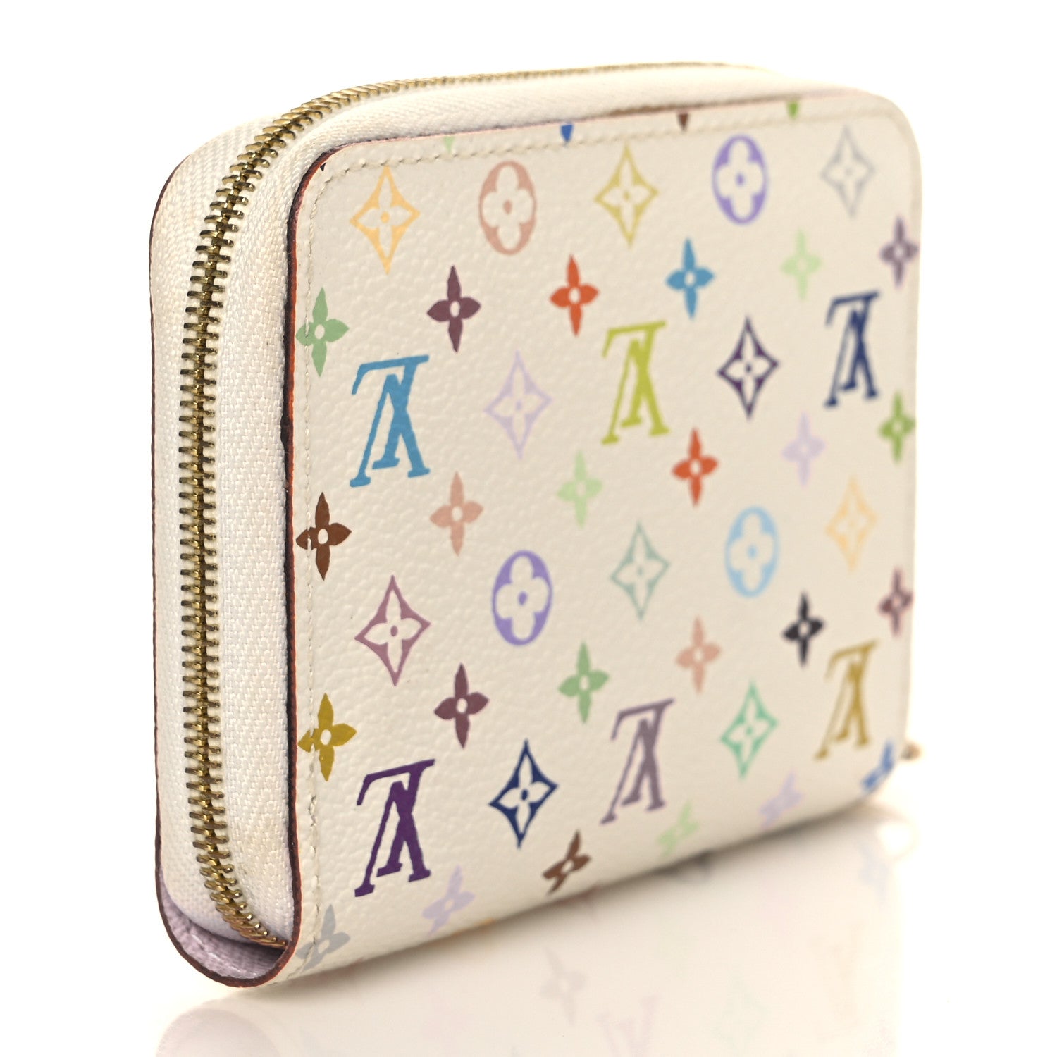 Louis Vuitton Monogram Multicolor Zippy Coin Purse Wallet White Litchi 3 of 6