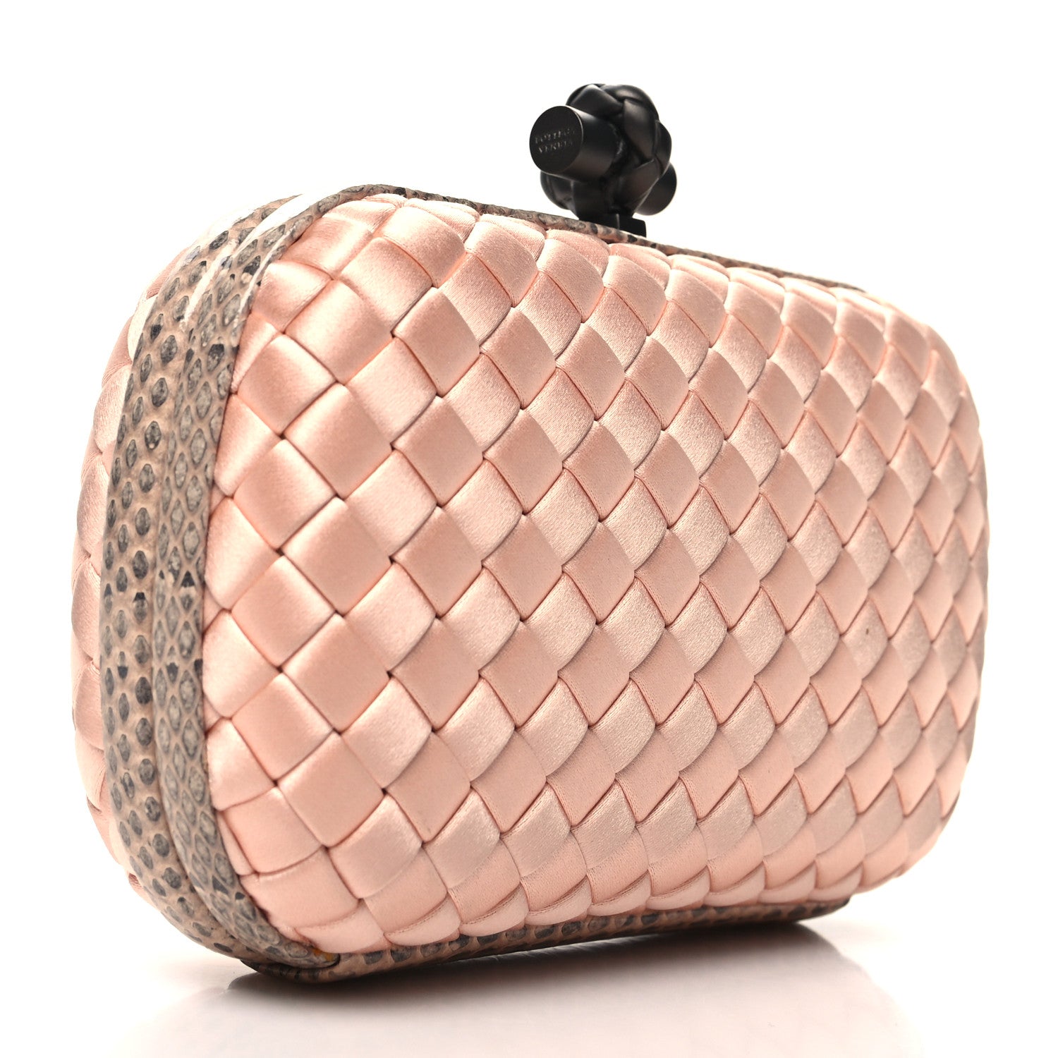 Bottega Veneta Satin Intreccio Impero Ayers Knot Clutch Flamingo 3 of 9