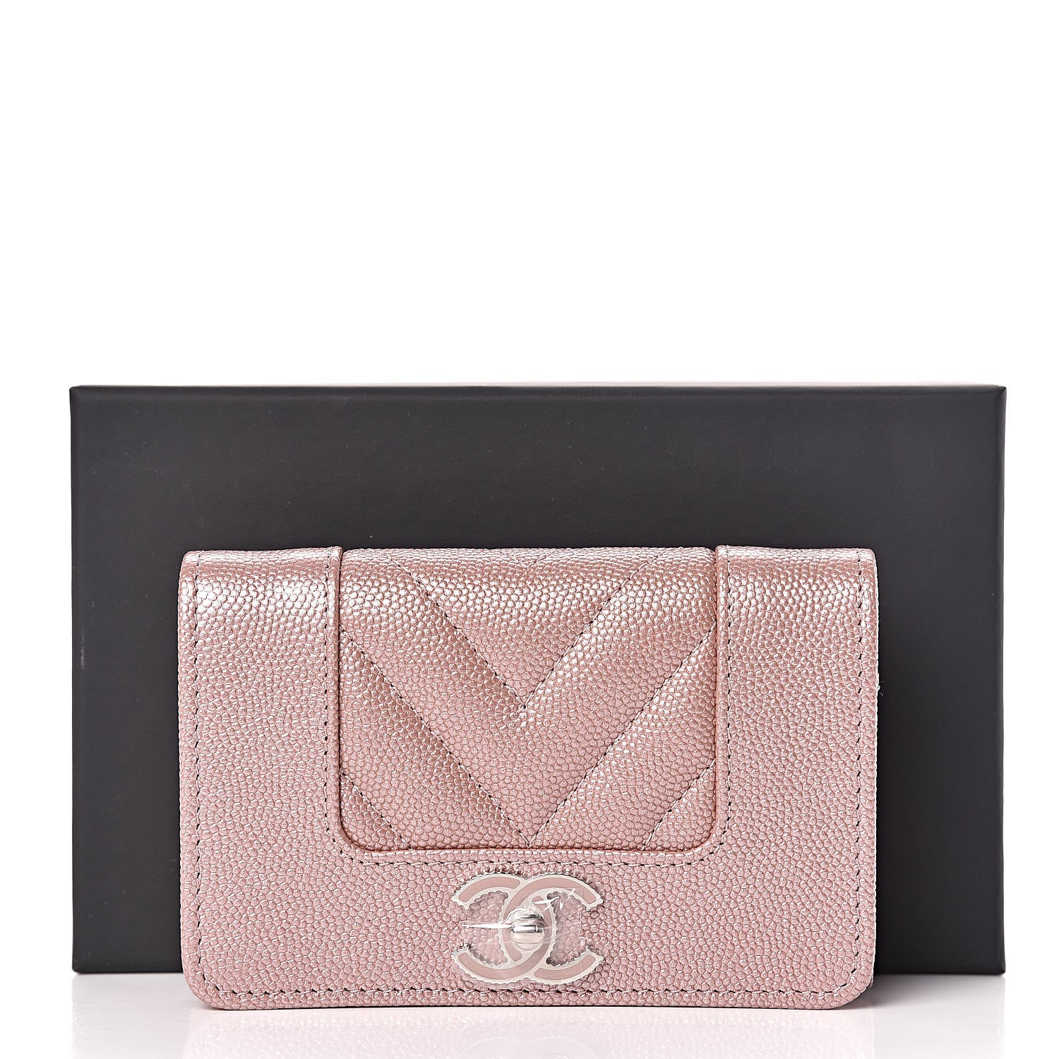 Chanel Metallic Caviar Chevron Quilted Vintage Mademoiselle Card Holder Pink 9 of 9
