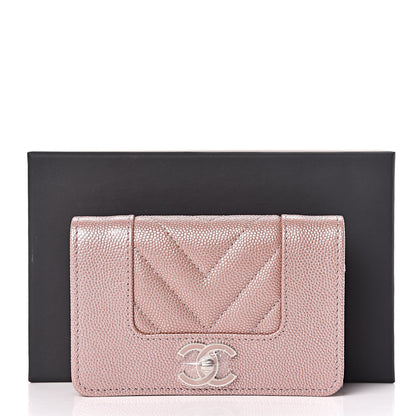Chanel Metallic Caviar Chevron Quilted Vintage Mademoiselle Card Holder Pink 9 of 9