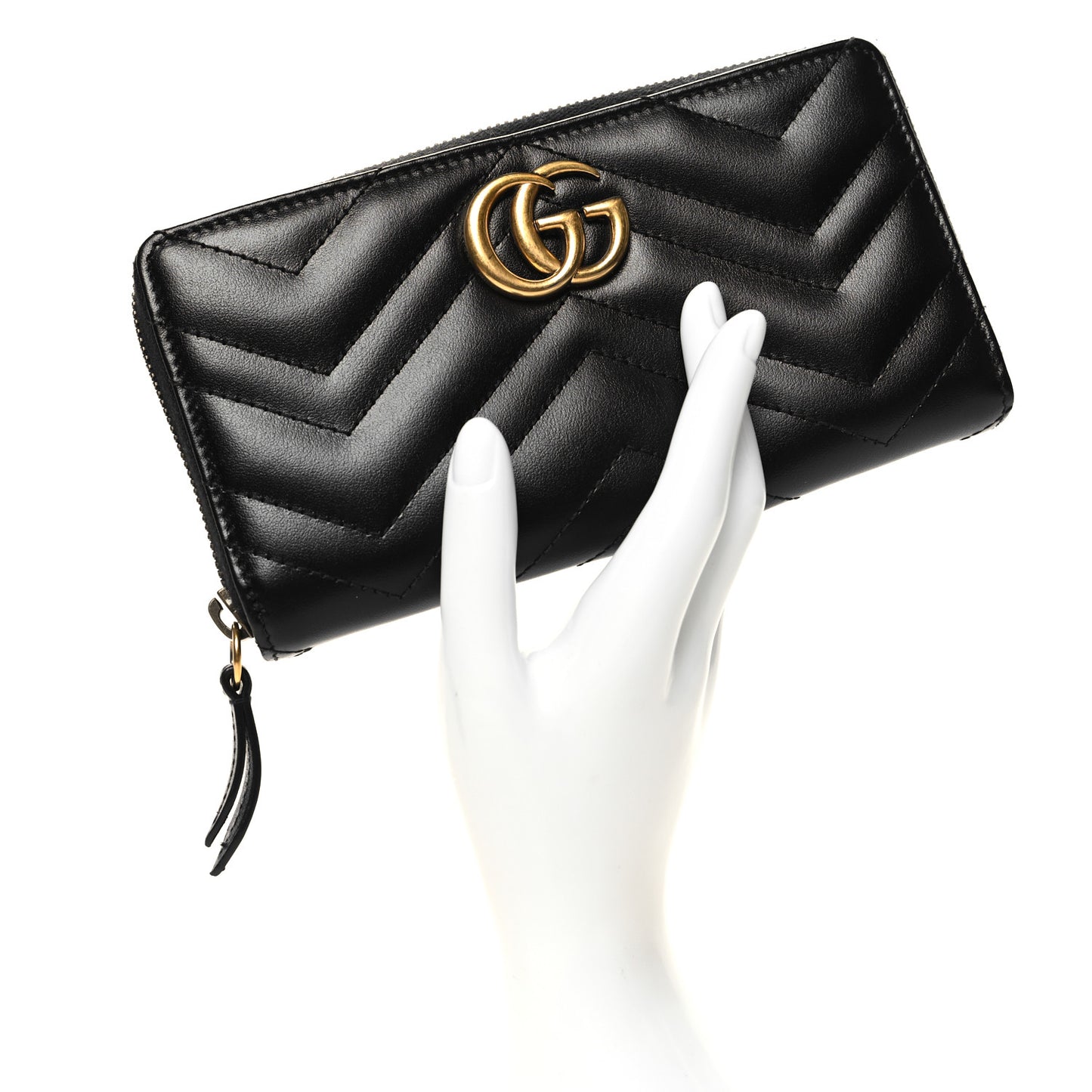 Calfskin Matelasse GG Marmont Zip Around Wallet Black