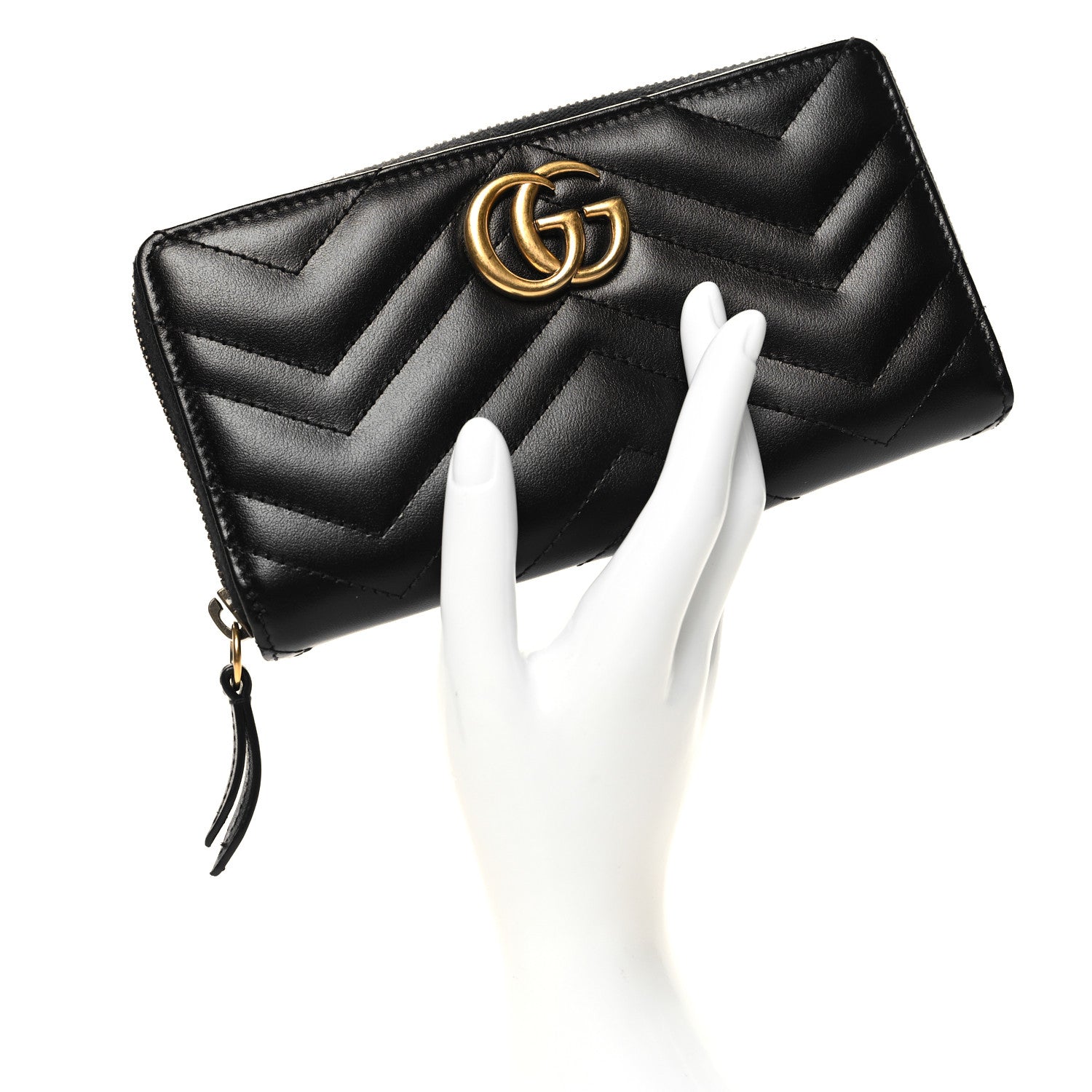 Gucci Calfskin Matelasse GG Marmont Zip Around Wallet Black 2 of 11