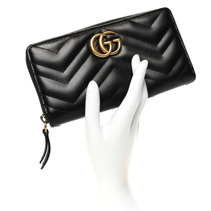 Gucci Calfskin Matelasse GG Marmont Zip Around Wallet Black 2 of 11
