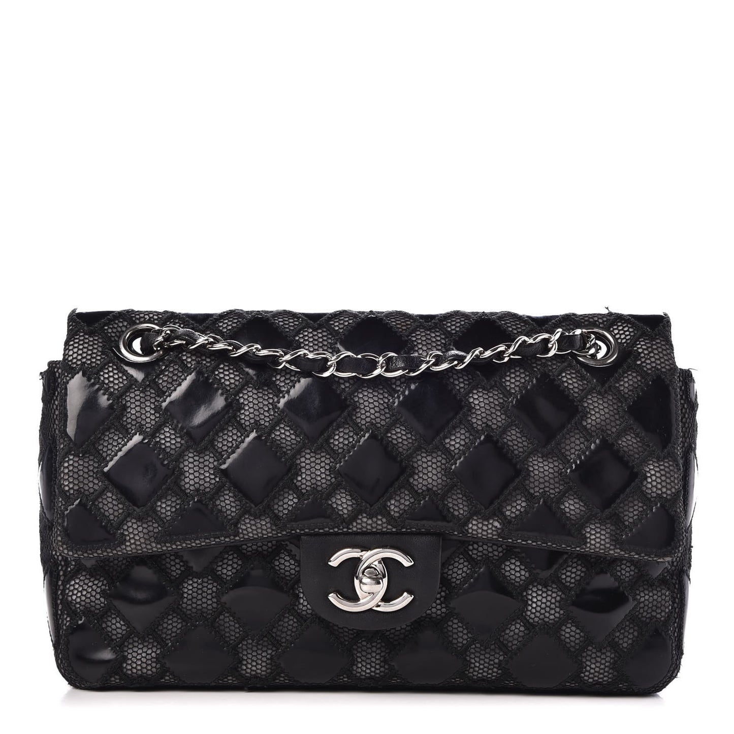 Vinyl Mesh Quilted Medium Single Flap Black