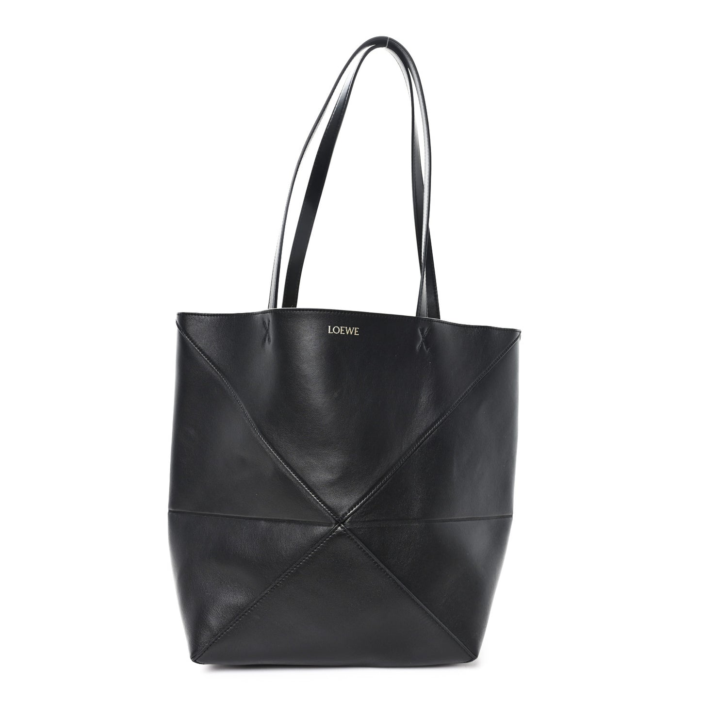 Shiny Calfskin Medium Puzzle Fold Tote Black