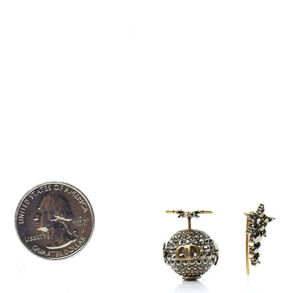 Christian Dior Crystal Bee Star Tribal Earrings Aged Gold 2 of 3