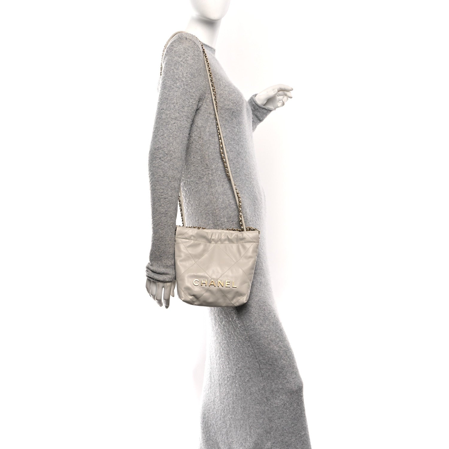 Chanel Shiny Calfskin Quilted Mini Chanel 22 Light Grey 2 of 11