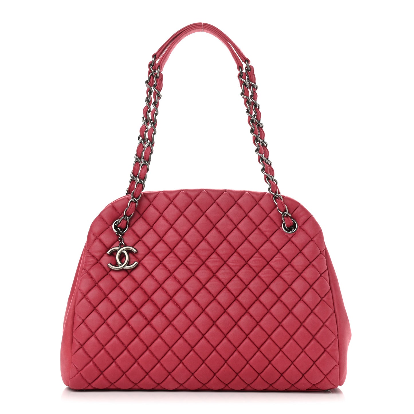 Iridescent Calfskin Quilted New Bubble Bowling Bag Fuchsia