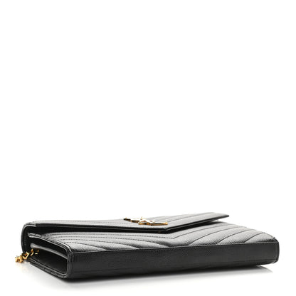Saint Laurent Grain De Poudre Matelasse Chevron Monogram Chain Wallet Black 4 of 9