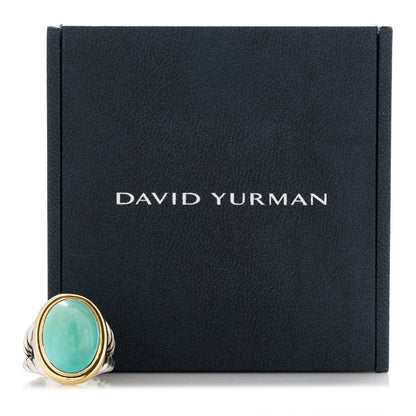 David Yurman Sterling Silver 18K Yellow Gold Turquoise 13mm Signature Oval Ring 54 6.75 6 of 6