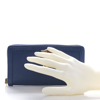 Gucci Wonka Grain Calfskin Diana Zip Around Continental Wallet Navy 2 of 9